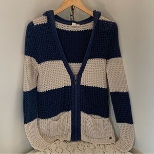 Roxy Striped Hooded Zip Up Cardigan Sweater (flawed)